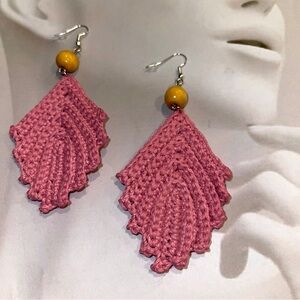 🌟 Handcrafted Pink leaf Crochet Earrings